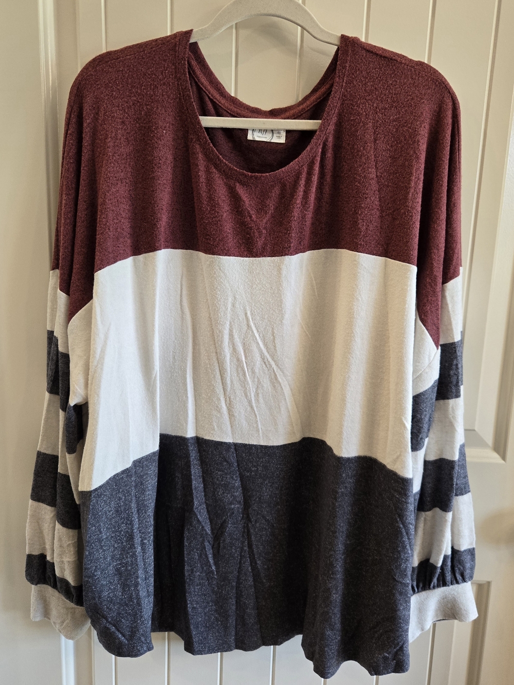 Maurices 24/7 Colorblock Crewneck Sweater - Burgundy, Cream & Charcoal Size 4x